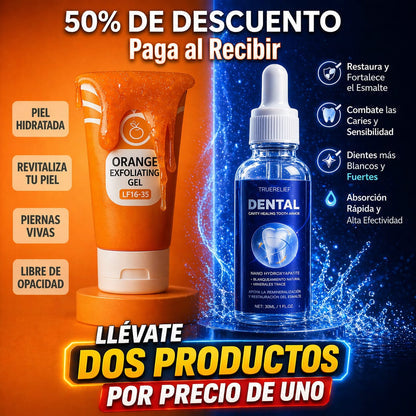 Gel exfoliante de naranja - aclarante y Limpiador Facial + Armadura dental hidroxiapatita.